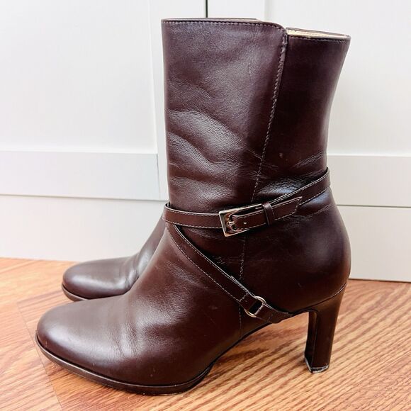 Gorgeous Antonio Melani 6.5M Brown Leather Strappy Buckled Heeled Booties - Picture 1 of 9